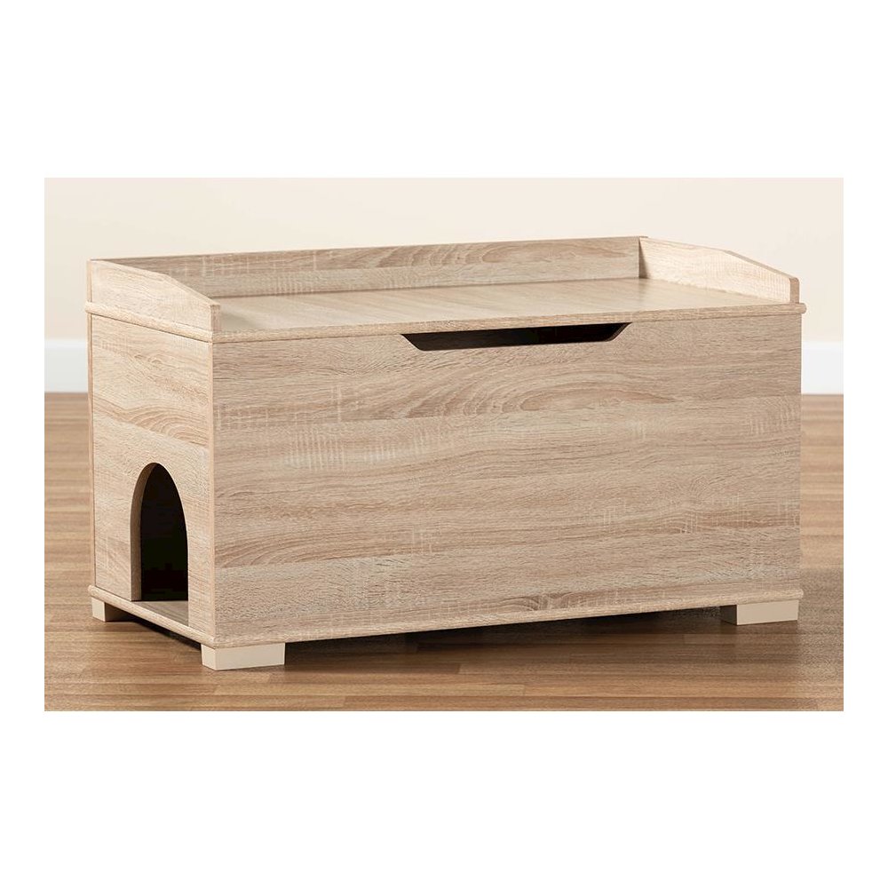 Mariam Modern and Contemporary Oak Finished Wood Cat Litter Box Cover House