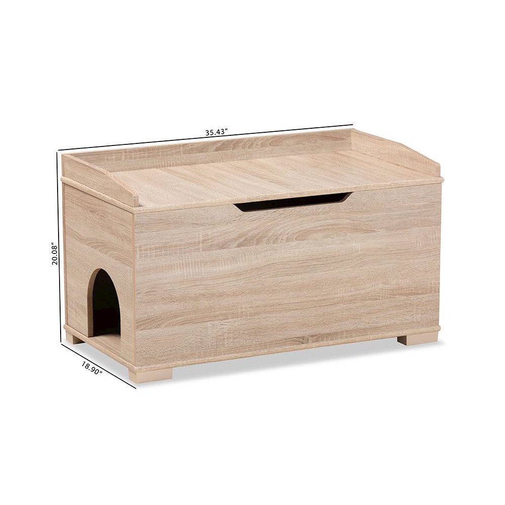 Mariam Modern and Contemporary Oak Finished Wood Cat Litter Box Cover House