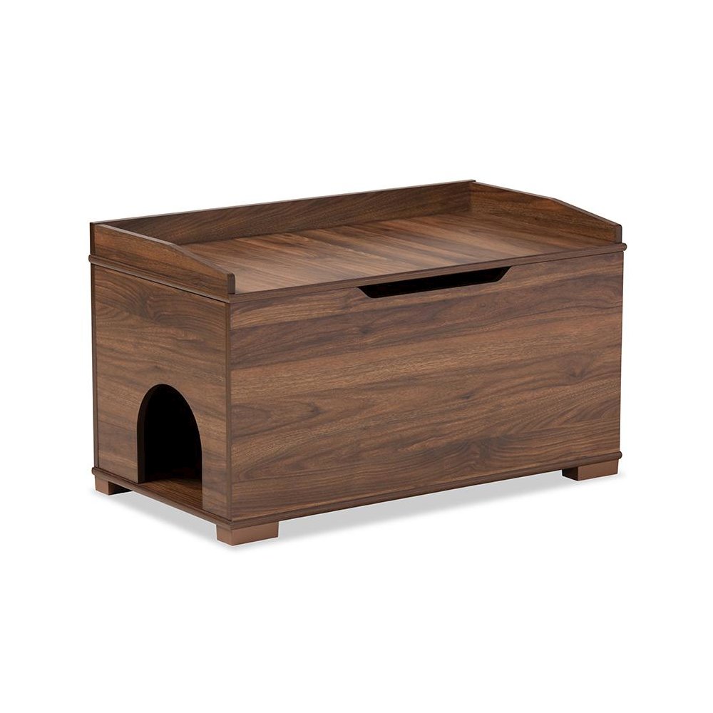 Walnut Brown Finished Wood Cat Litter Box Cover House
