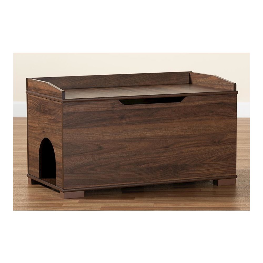 Walnut Brown Finished Wood Cat Litter Box Cover House