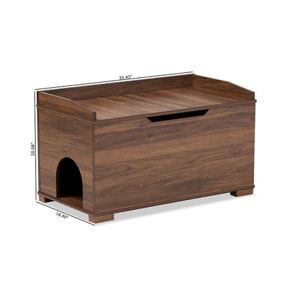 Walnut Brown Finished Wood Cat Litter Box Cover House