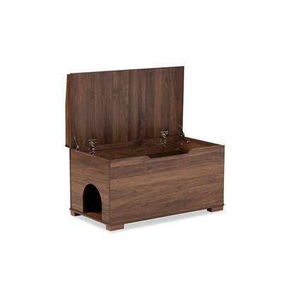 Walnut Brown Finished Wood Cat Litter Box Cover House