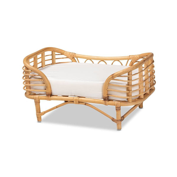 bali & pari Malino Modern Bohemian  Natural Brown Rattan Pet Bed with Cushion