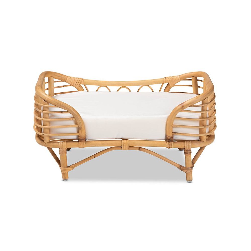 bali & pari Malino Modern Bohemian  Natural Brown Rattan Pet Bed with Cushion