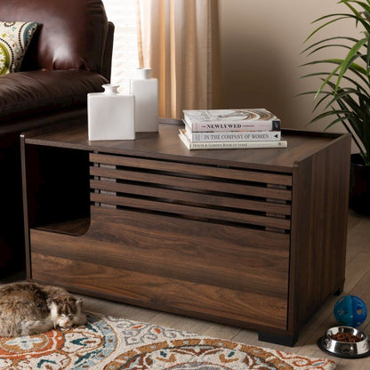 Claire Modern and Contemporary Walnut Brown Finished Cat Litter Box Cover House