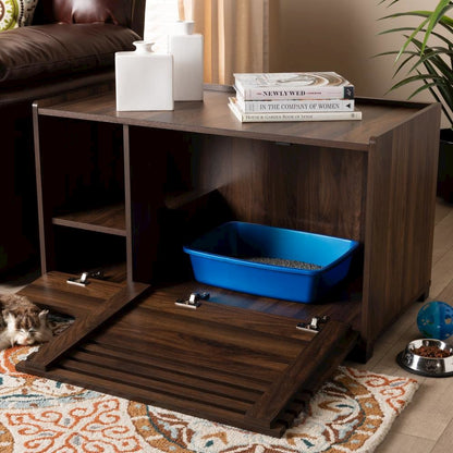 Claire Modern and Contemporary Walnut Brown Finished Cat Litter Box Cover House