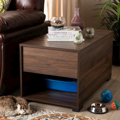 Skylar Modern and Contemporary Walnut Brown Finished Cat Litter Box Cover House
