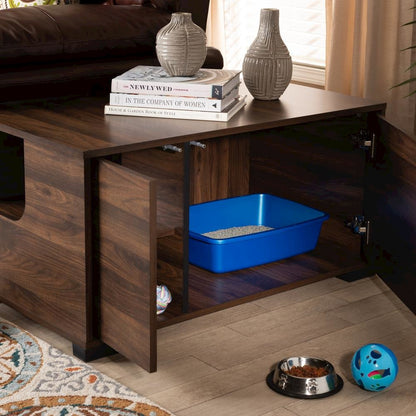 Walnut Brown Finished 2-Door Cat Litter Box Cover House