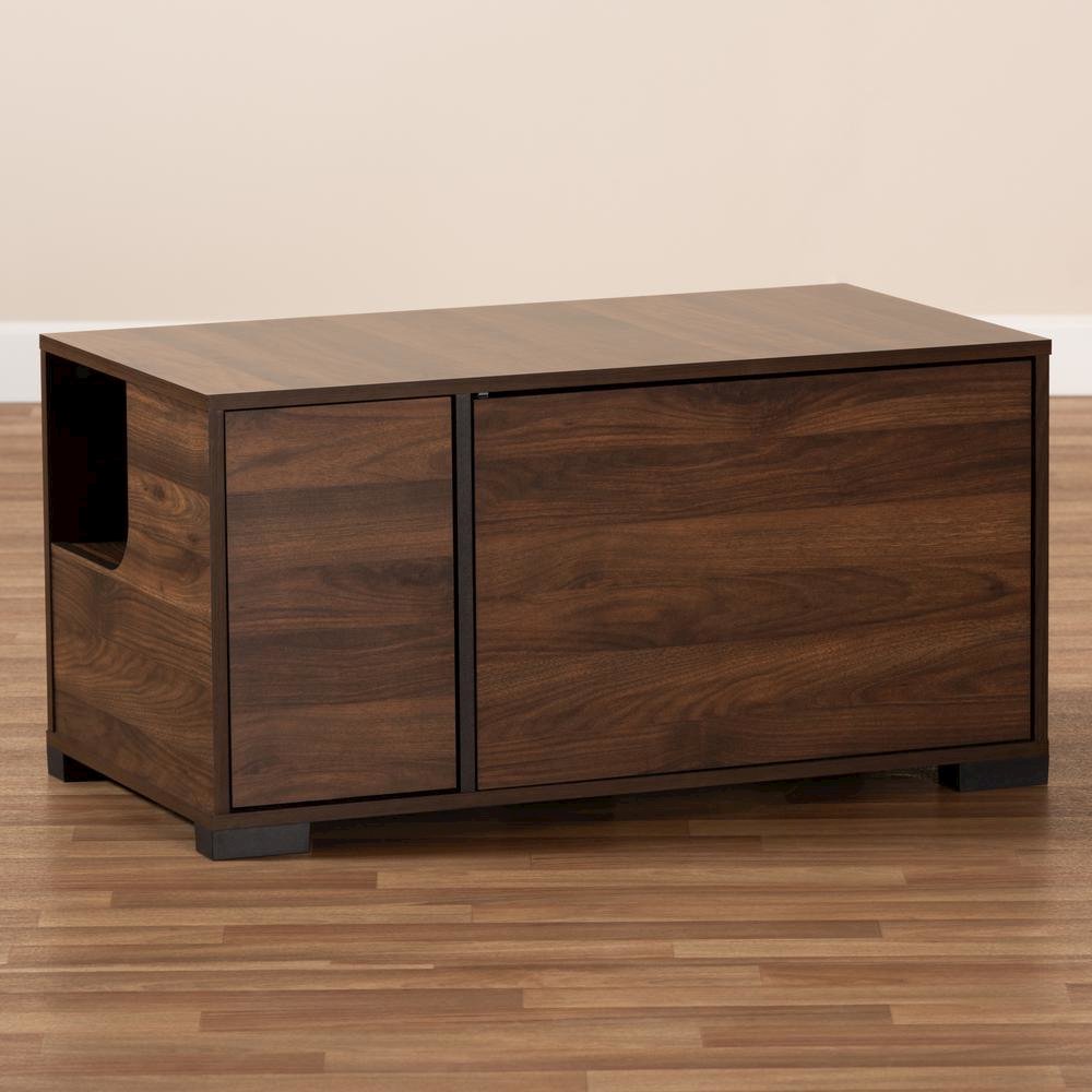 Walnut Brown Finished 2-Door Cat Litter Box Cover House