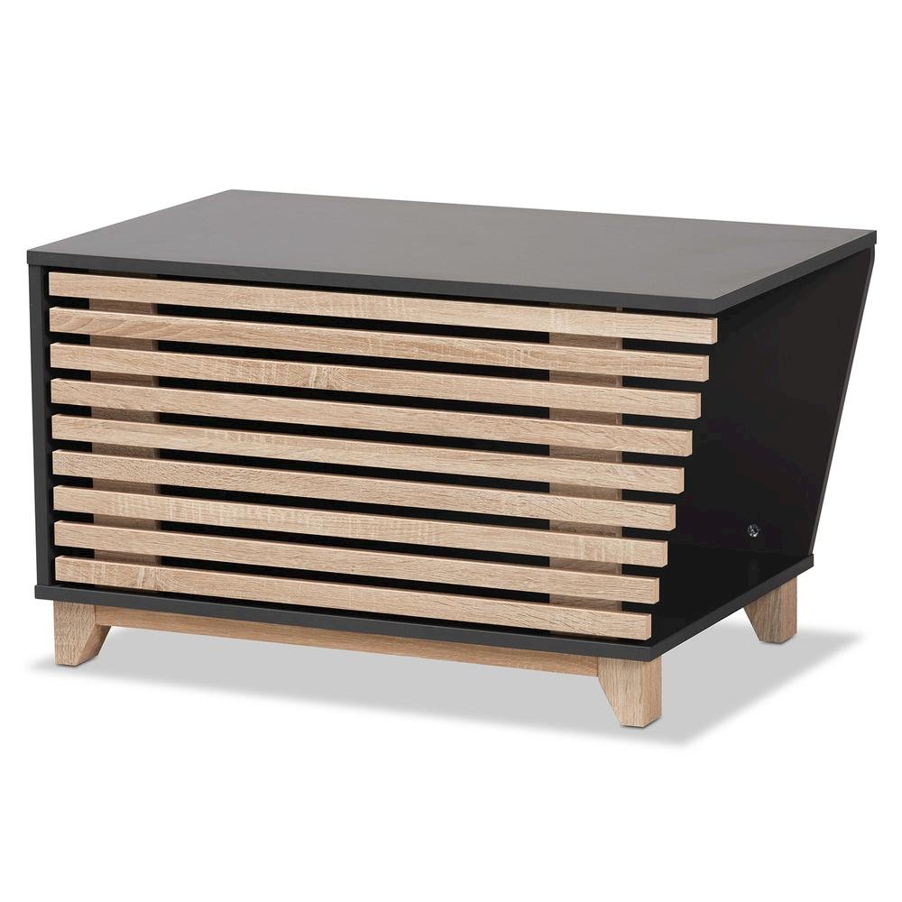Two-Tone Dark Grey and Oak Finished Wood Cat Litter Box Cover House