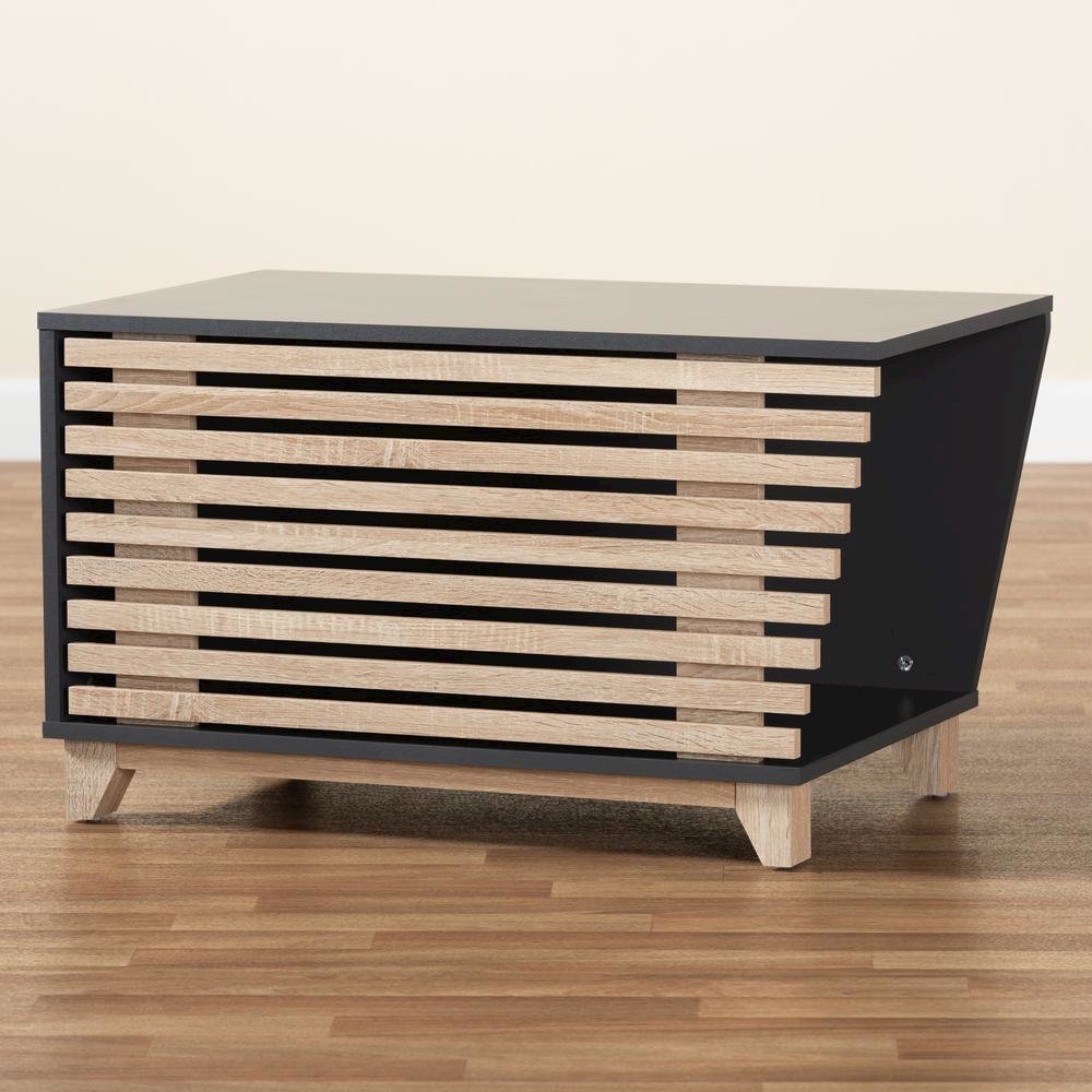 Two-Tone Dark Grey and Oak Finished Wood Cat Litter Box Cover House