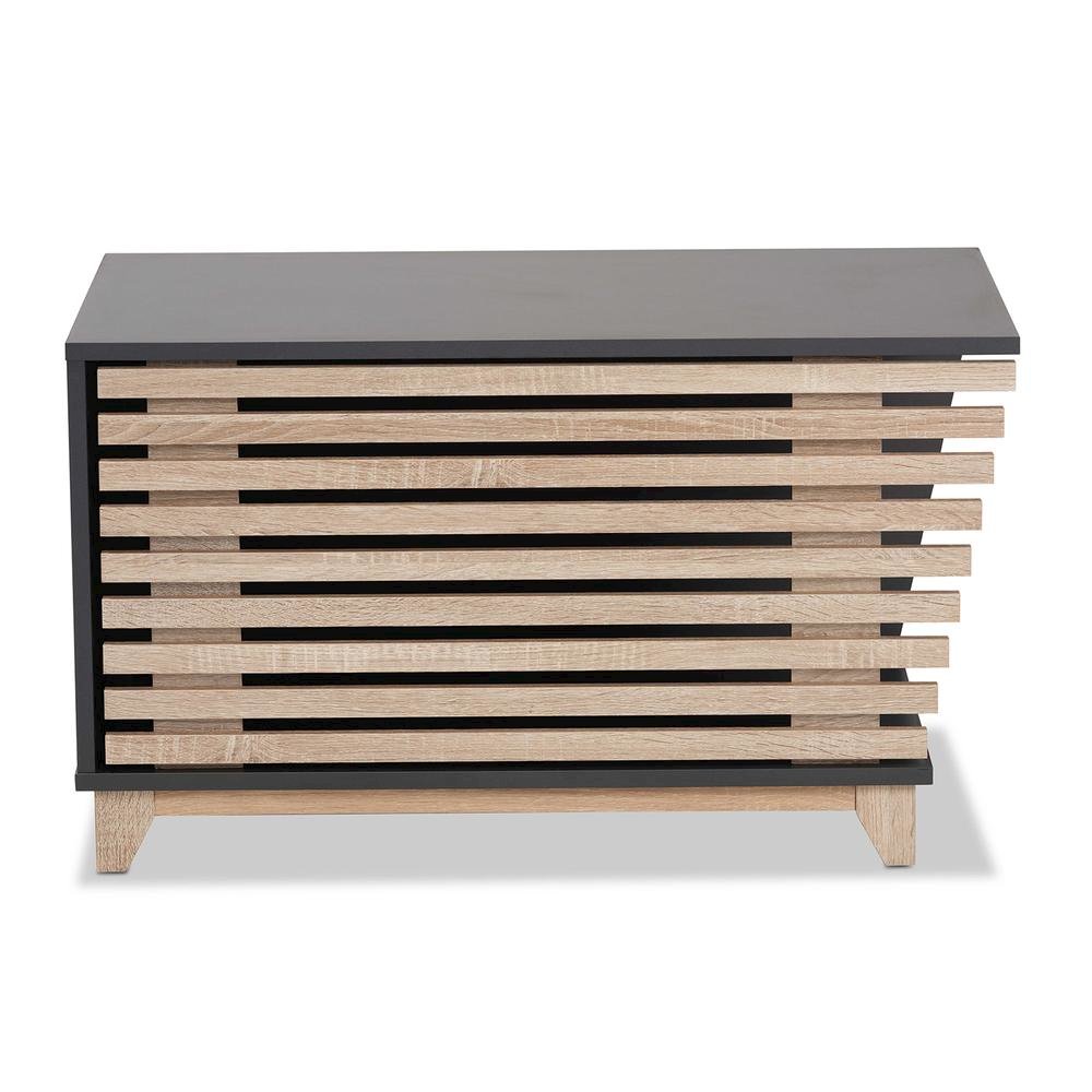 Two-Tone Dark Grey and Oak Finished Wood Cat Litter Box Cover House