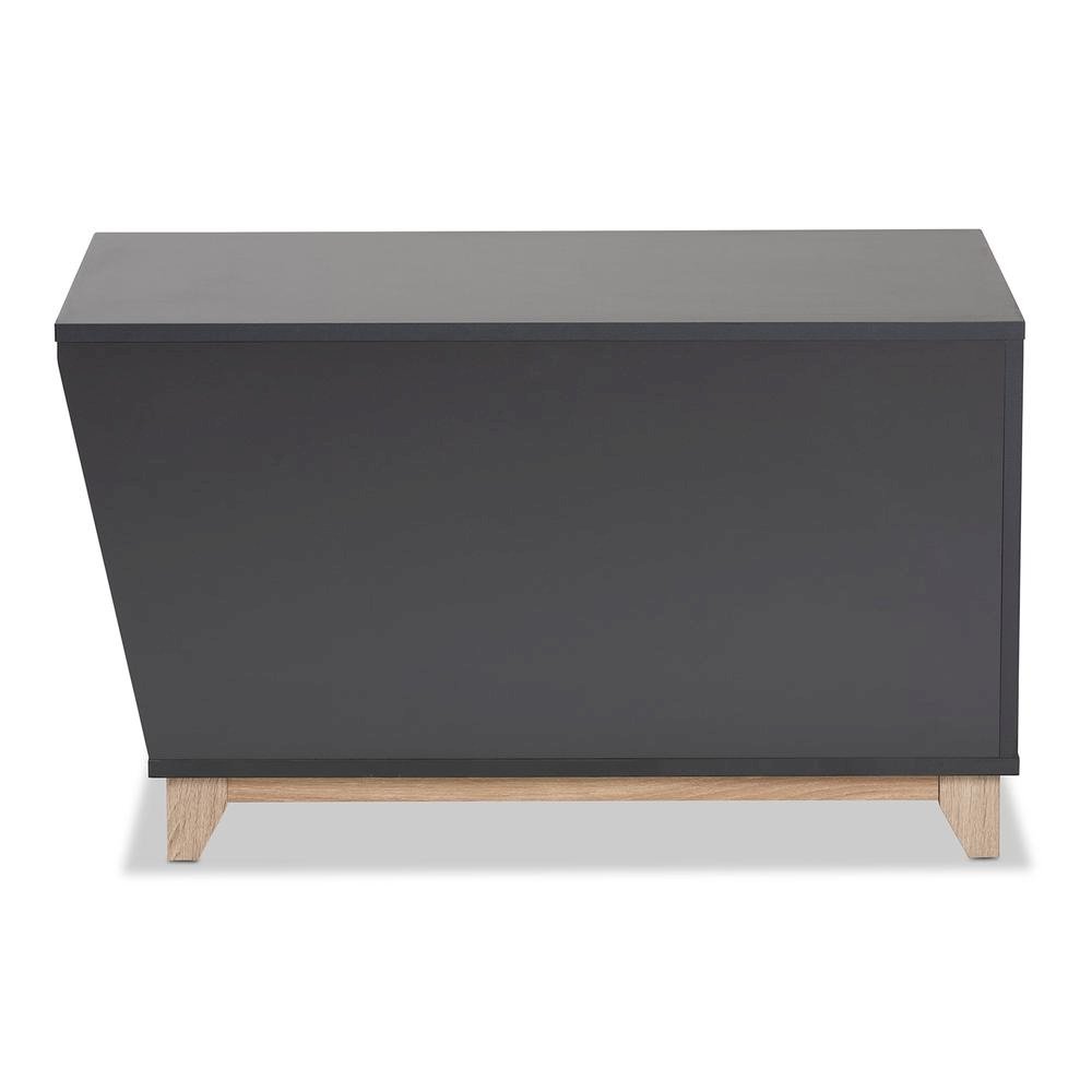 Two-Tone Dark Grey and Oak Finished Wood Cat Litter Box Cover House