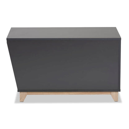 Two-Tone Dark Grey and Oak Finished Wood Cat Litter Box Cover House