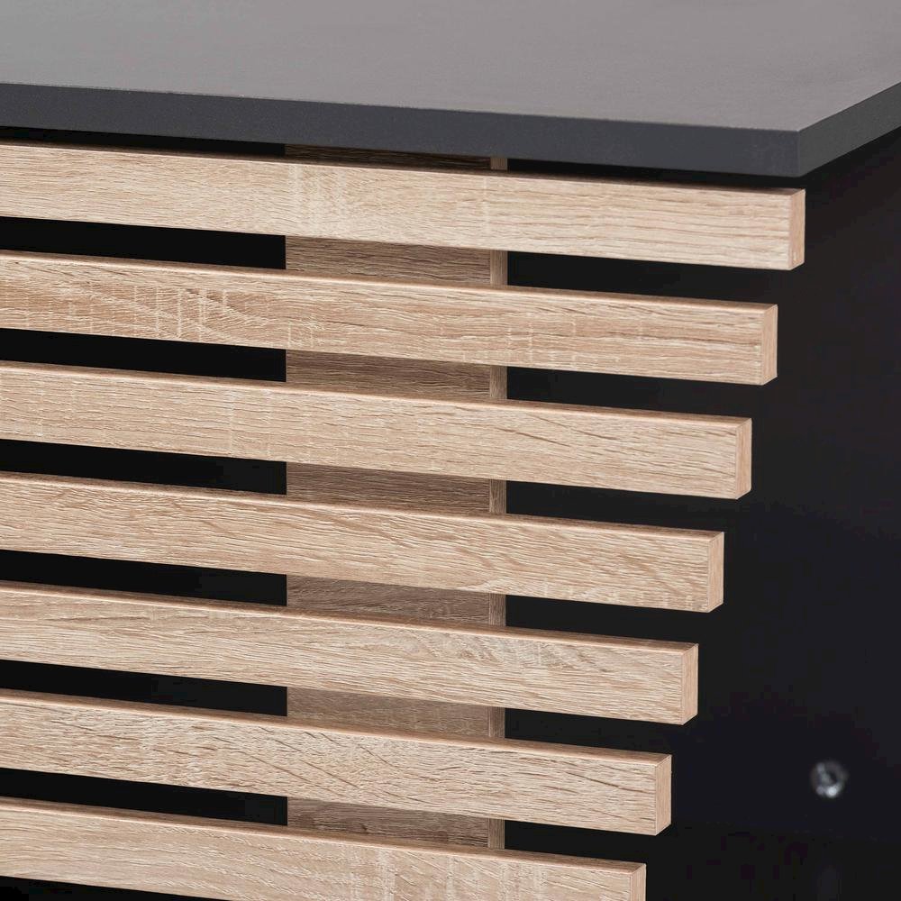 Two-Tone Dark Grey and Oak Finished Wood Cat Litter Box Cover House