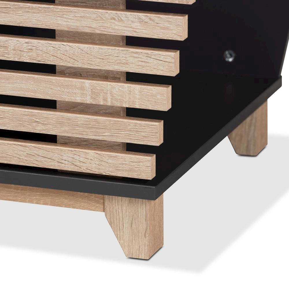 Two-Tone Dark Grey and Oak Finished Wood Cat Litter Box Cover House