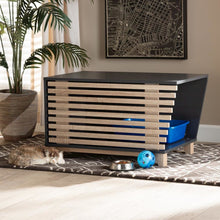 Two-Tone Dark Grey and Oak Finished Wood Cat Litter Box Cover House