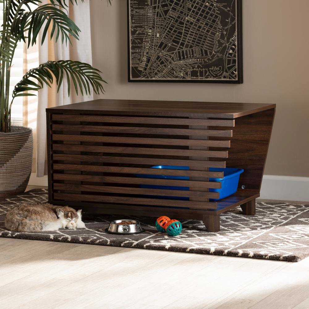 Walnut Brown Finished Wood Cat Litter Box Cover House