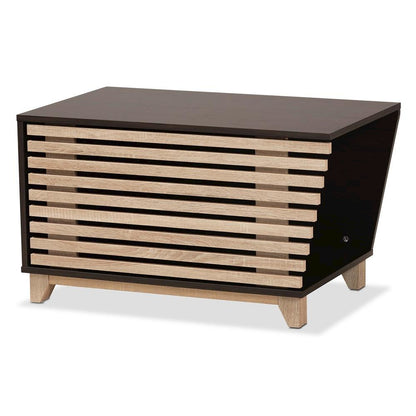 Two-Tone Dark Brown and Oak Finished Wood Cat Litter Box Cover House