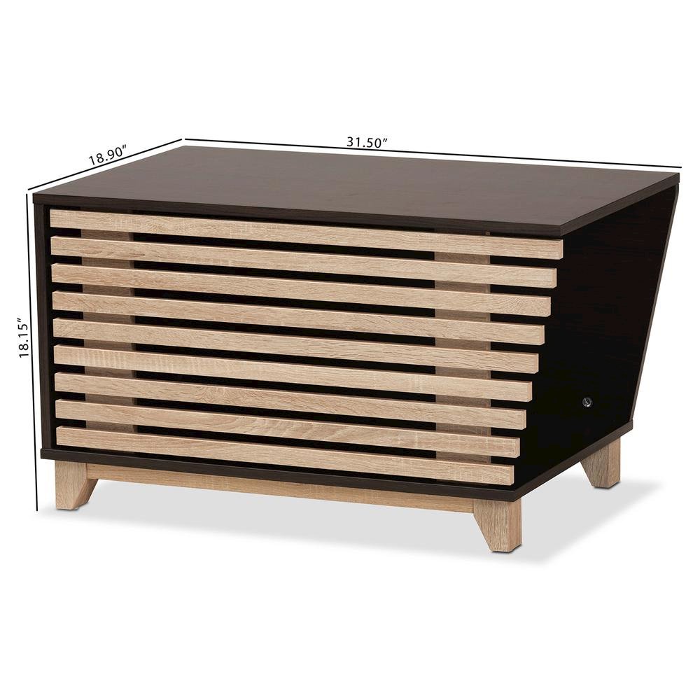 Two-Tone Dark Brown and Oak Finished Wood Cat Litter Box Cover House