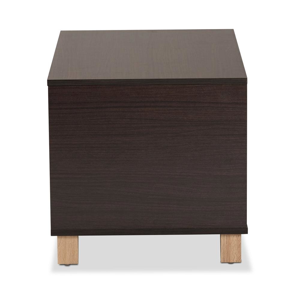 Two-Tone Dark Brown and Oak Finished Wood Cat Litter Box Cover House
