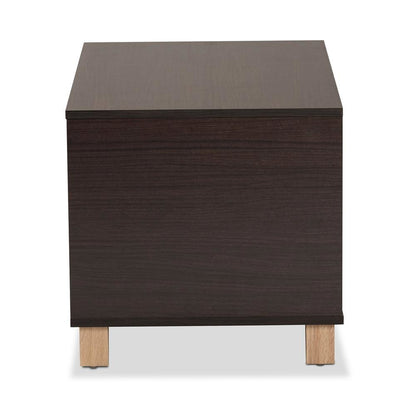 Two-Tone Dark Brown and Oak Finished Wood Cat Litter Box Cover House