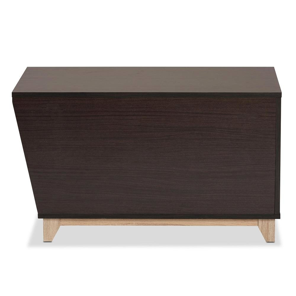 Two-Tone Dark Brown and Oak Finished Wood Cat Litter Box Cover House
