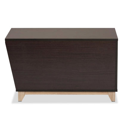 Two-Tone Dark Brown and Oak Finished Wood Cat Litter Box Cover House