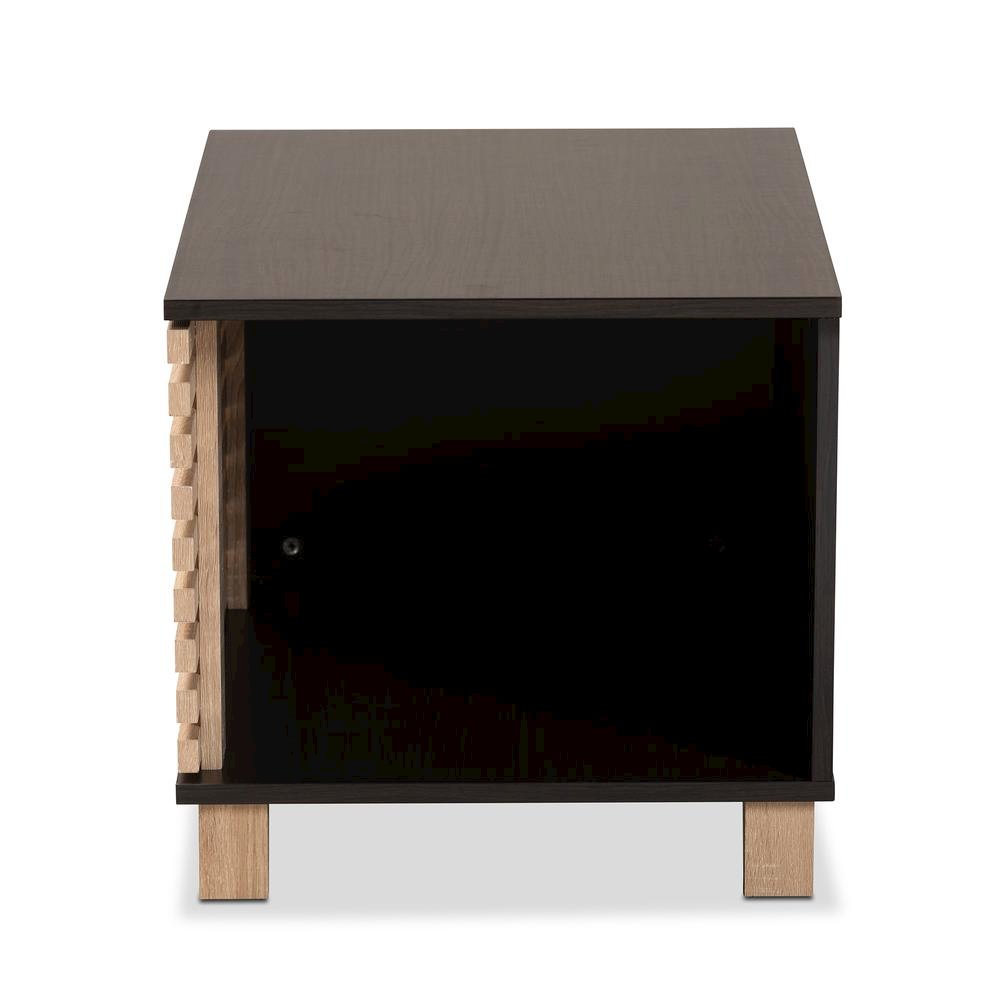 Two-Tone Dark Brown and Oak Finished Wood Cat Litter Box Cover House