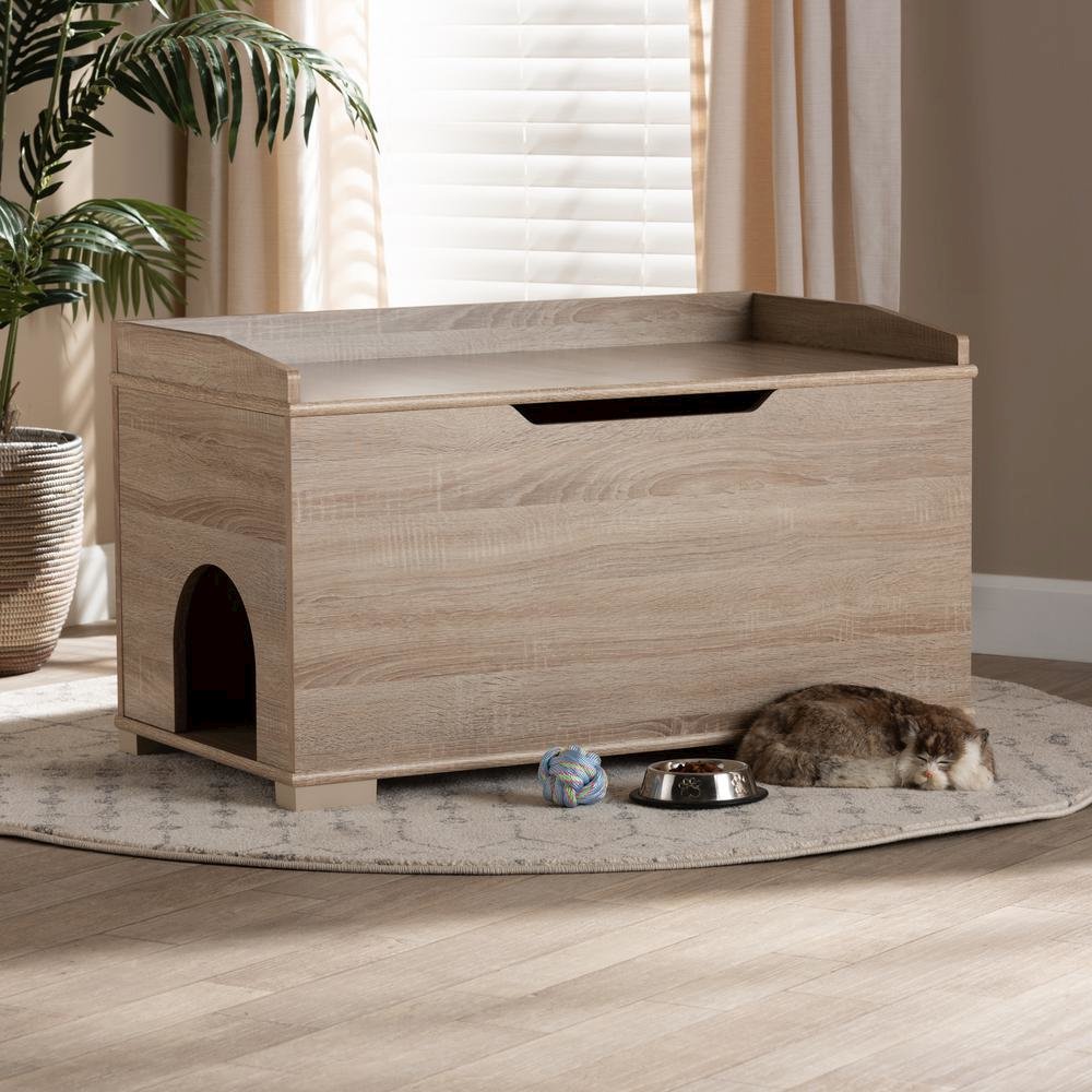 Mariam Modern and Contemporary Oak Finished Wood Cat Litter Box Cover House