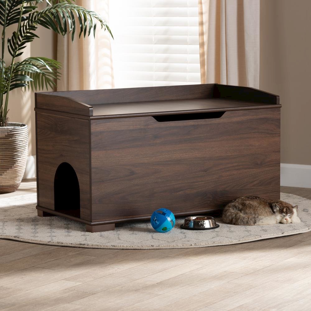 Walnut Brown Finished Wood Cat Litter Box Cover House