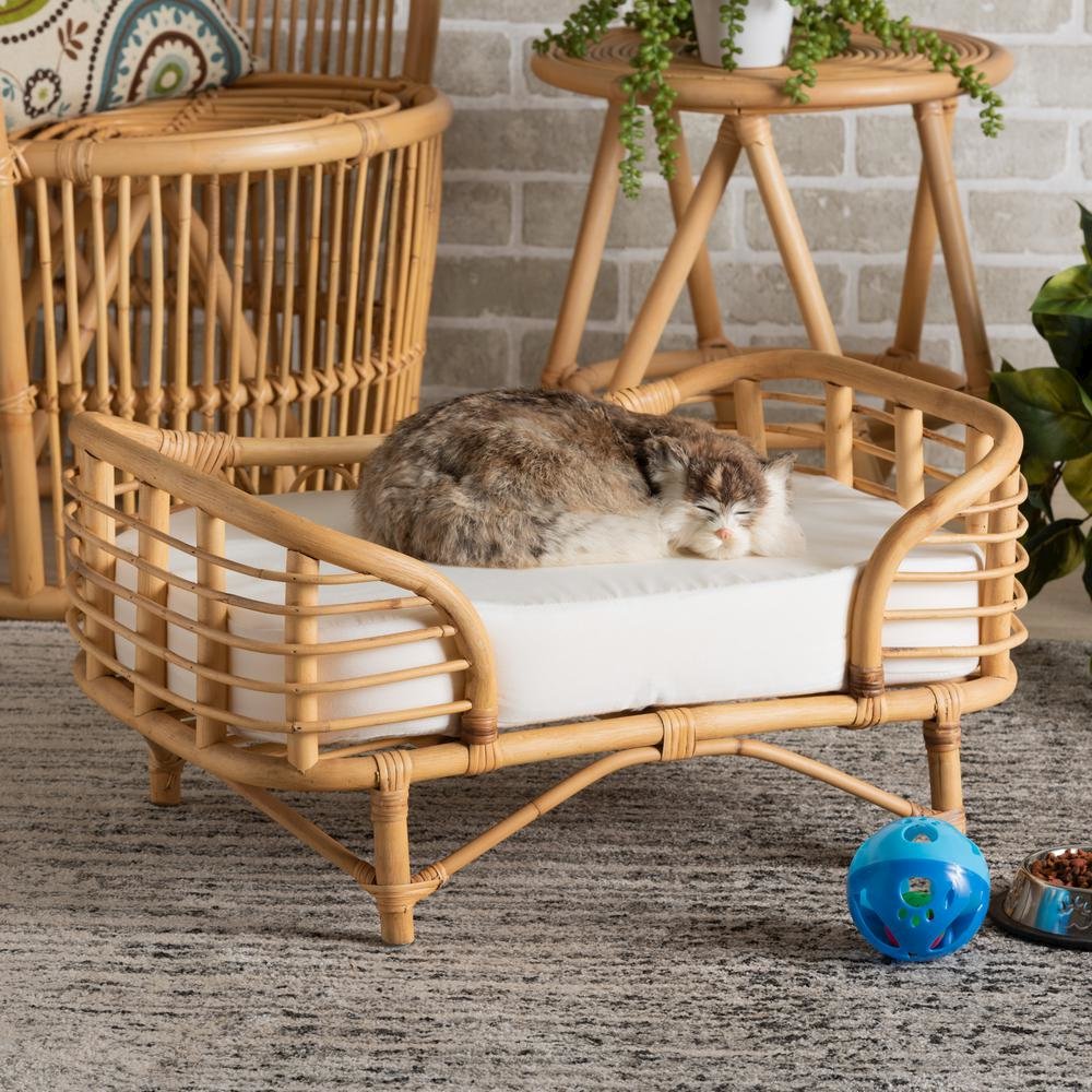 bali & pari Malino Modern Bohemian  Natural Brown Rattan Pet Bed with Cushion