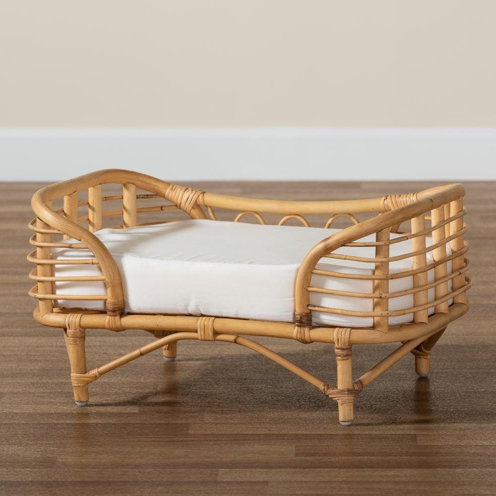 bali & pari Malino Modern Bohemian  Natural Brown Rattan Pet Bed with Cushion