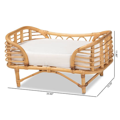 bali & pari Malino Modern Bohemian  Natural Brown Rattan Pet Bed with Cushion