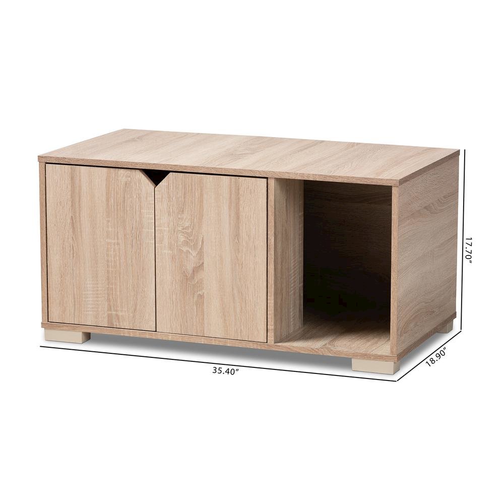 Oak Finished 2-Door Wood Cat Litter Box Cover House