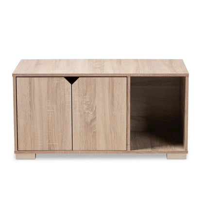 Oak Finished 2-Door Wood Cat Litter Box Cover House