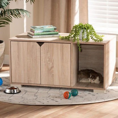 Oak Finished 2-Door Wood Cat Litter Box Cover House