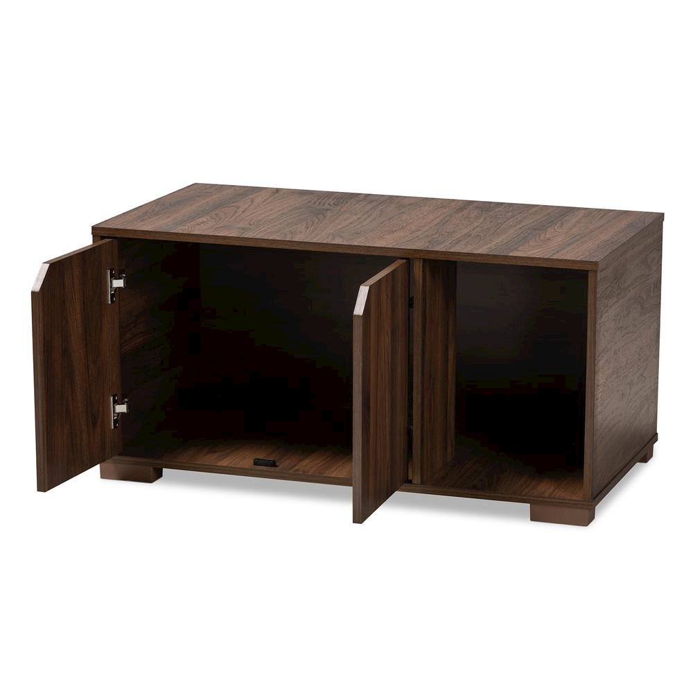Walnut Brown Finished 2-Door Wood Cat Litter Box Cover House