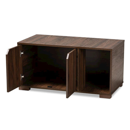 Walnut Brown Finished 2-Door Wood Cat Litter Box Cover House