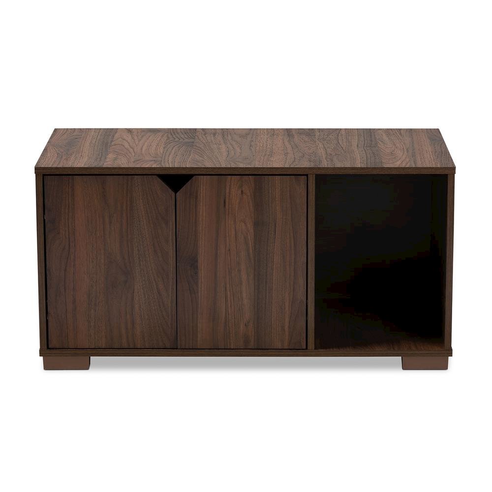 Walnut Brown Finished 2-Door Wood Cat Litter Box Cover House