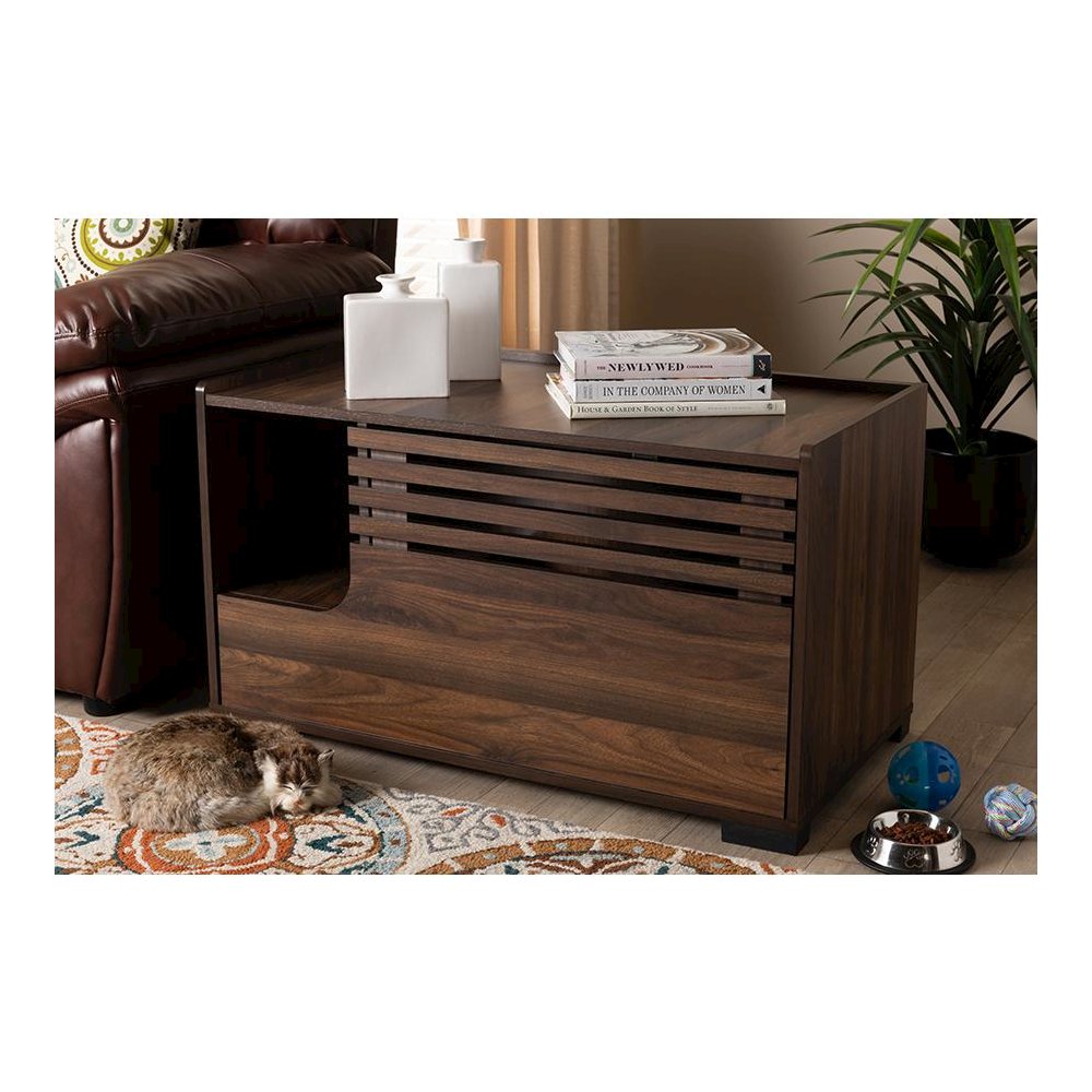 Claire Modern and Contemporary Walnut Brown Finished Cat Litter Box Cover House