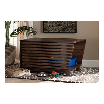 Walnut Brown Finished Wood Cat Litter Box Cover House