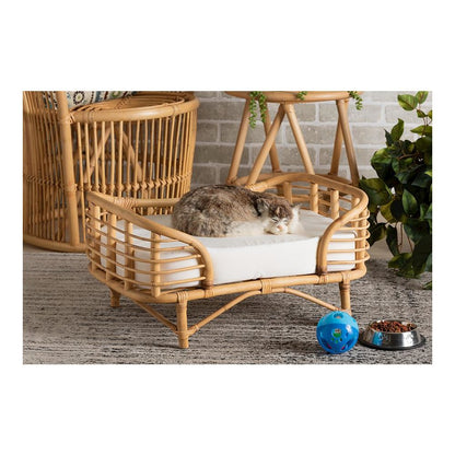 bali & pari Malino Modern Bohemian  Natural Brown Rattan Pet Bed with Cushion