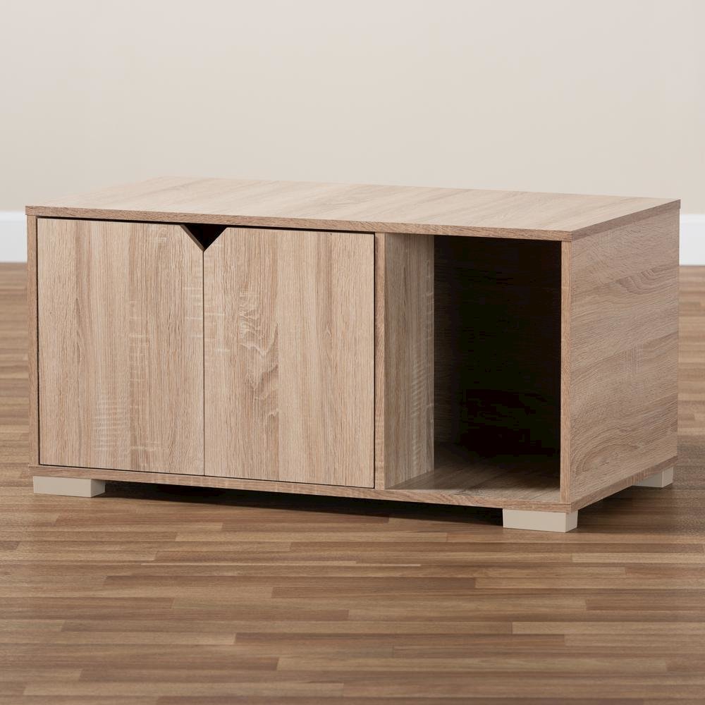 Oak Finished 2-Door Wood Cat Litter Box Cover House