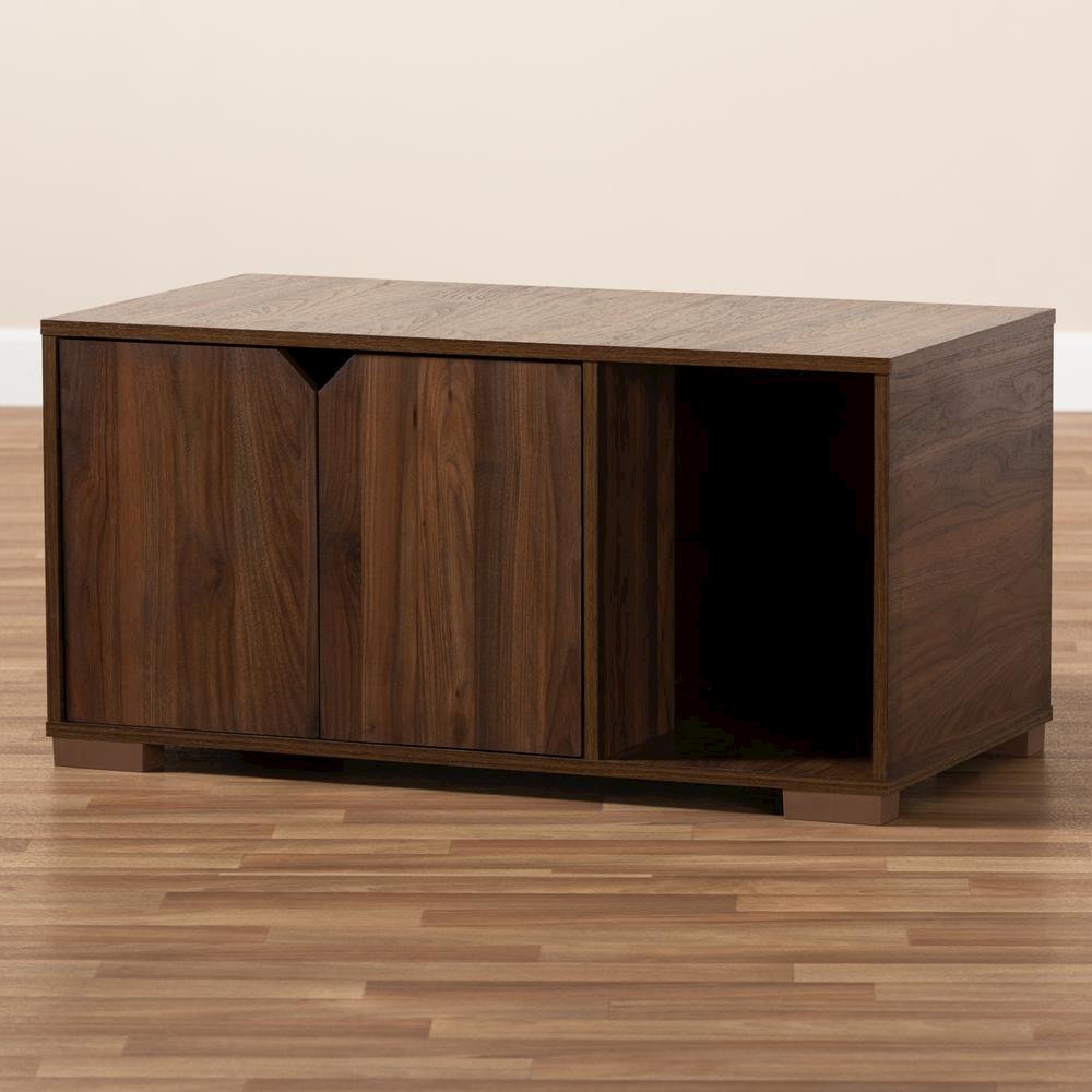 Walnut Brown Finished 2-Door Wood Cat Litter Box Cover House
