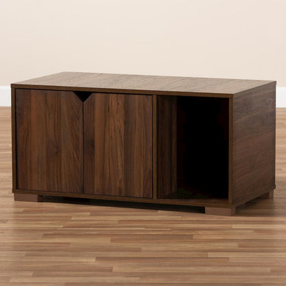 Walnut Brown Finished 2-Door Wood Cat Litter Box Cover House