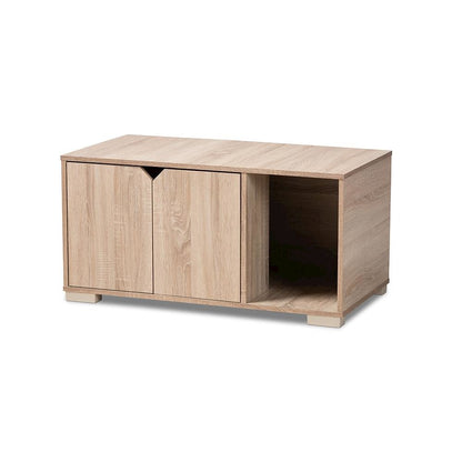 Oak Finished 2-Door Wood Cat Litter Box Cover House