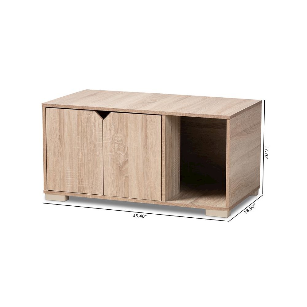 Oak Finished 2-Door Wood Cat Litter Box Cover House