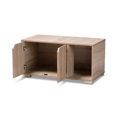 Oak Finished 2-Door Wood Cat Litter Box Cover House