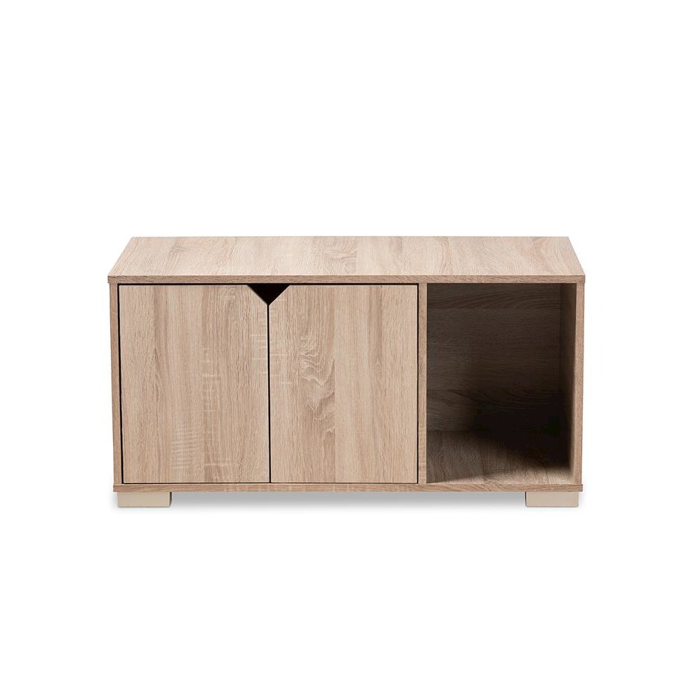 Oak Finished 2-Door Wood Cat Litter Box Cover House